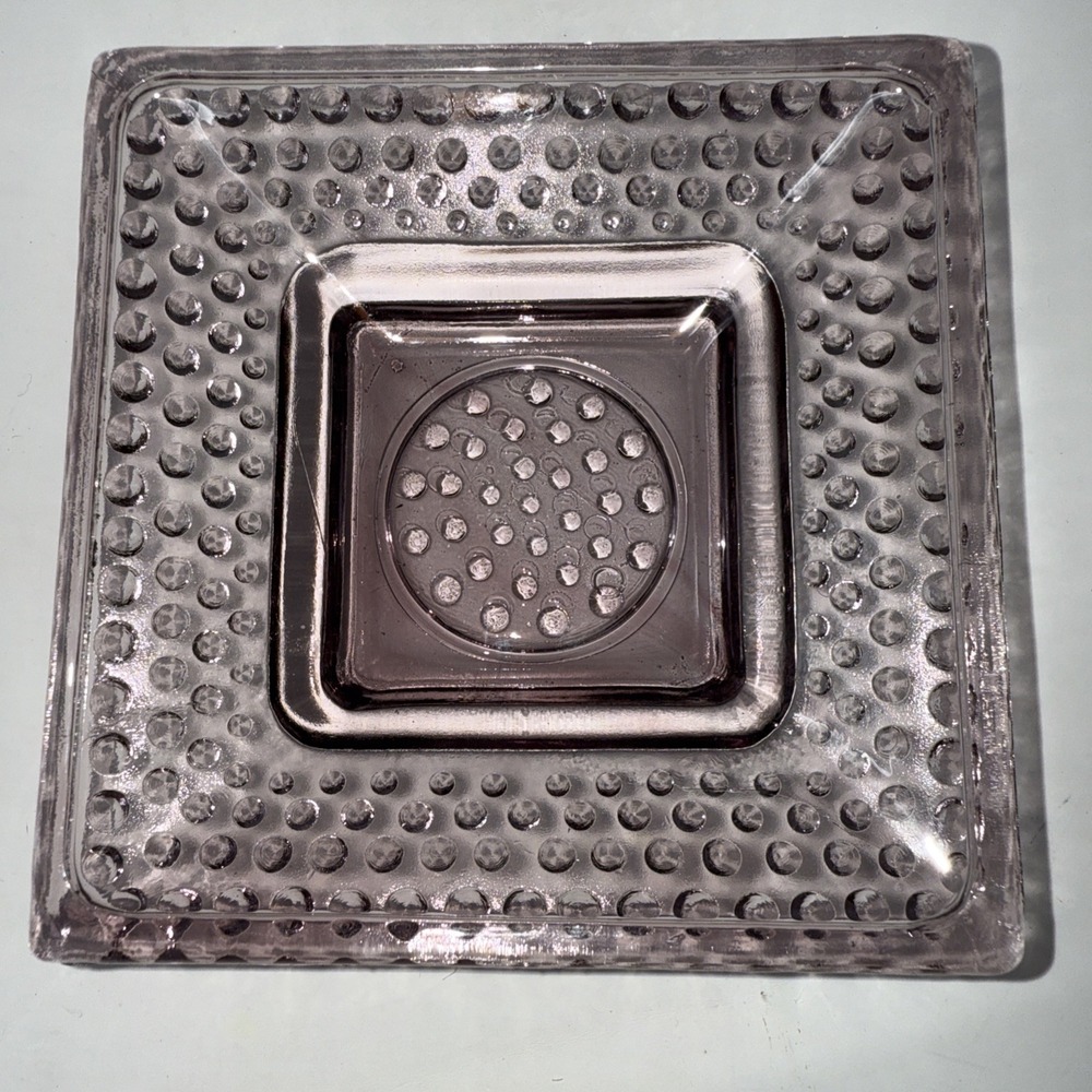 Vintage MCM Hobnail Art Glass Ashtray Trinket Dish Square 4x4 Lt Purple Lavender